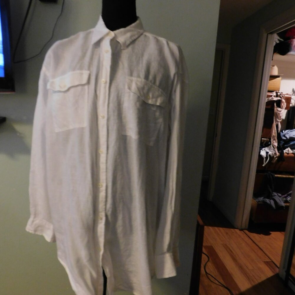 Lauren Ralph Lauren white linen camp tunic shirt